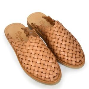 NEW Woven Leather Slip-On Mules, Macarena, Size 26 or 9.5, Tan Brown Shoes